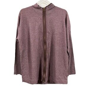 Soft Surroundings Purple Ribbed Full Zip Cardigan Top Jacket Large Preppy Lounge